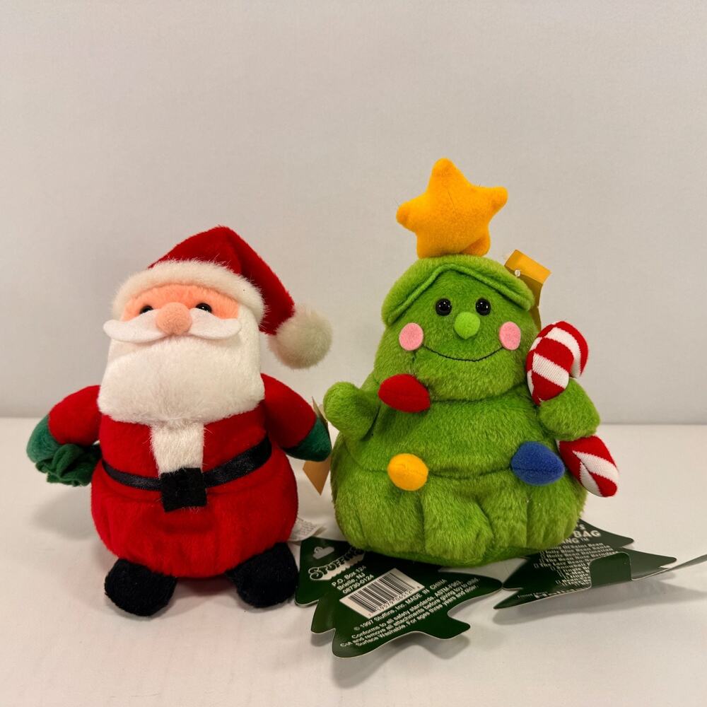 2 Vintage Stuffins Santa Claus and Christmas Tree Christmas Plush Holiday Decor